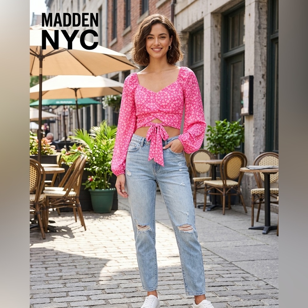 Madden NYC Women's Pink with Heart Design Blouse